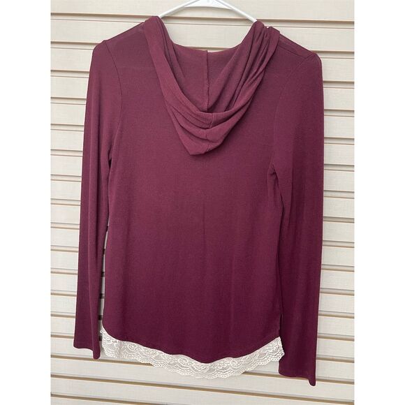 Abercrombie Girls Burgundy Long Sleeve Hoodie Lace Trim Size 13/14 Unisex - Picture 2 of 3